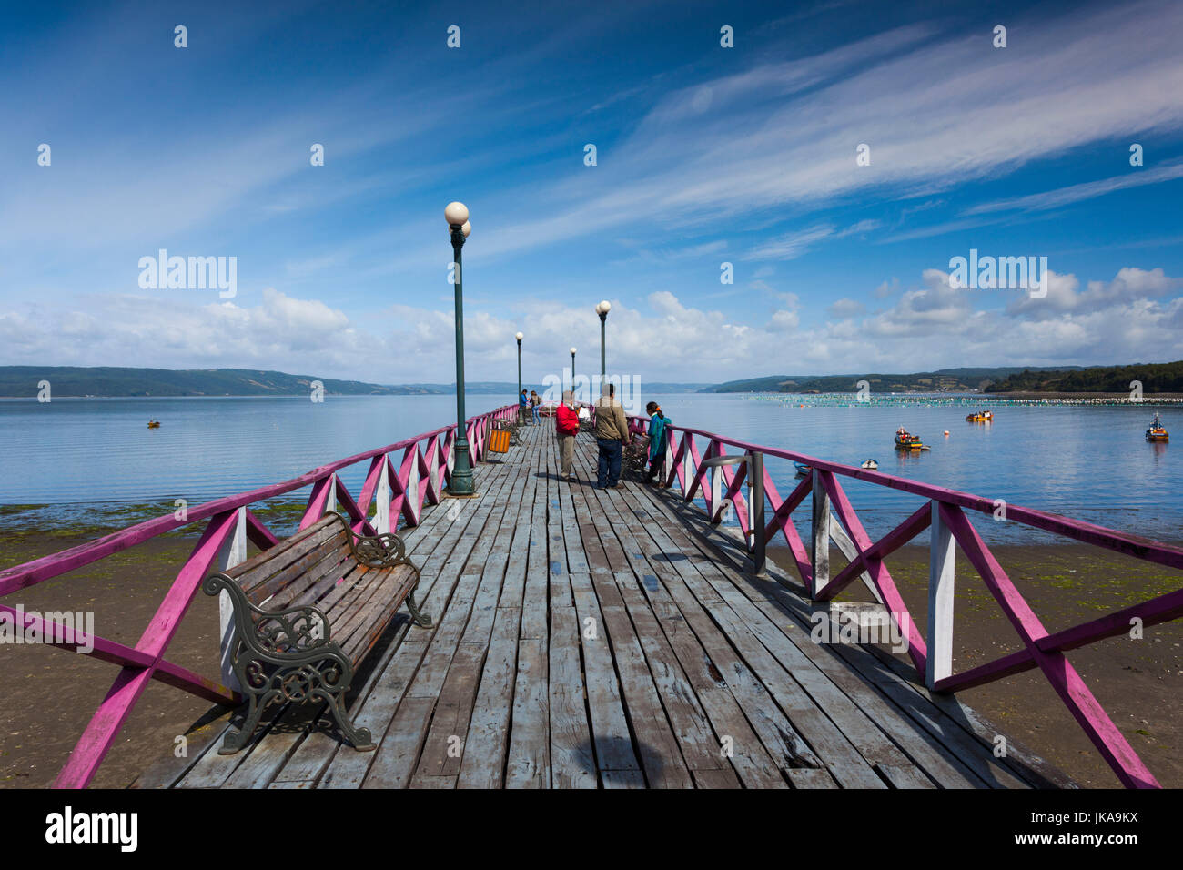 Il Cile, Isola di Chiloe, Queilen, città pier Foto Stock