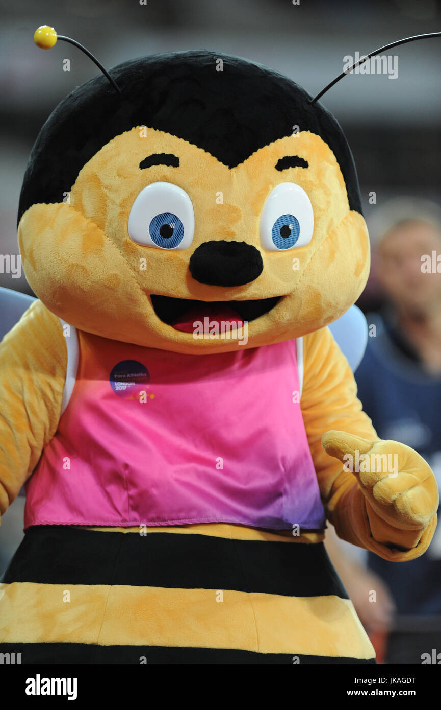 Whizbee, la mascotte ufficiale del 2017 World Para atletica campionato a Londra Stadium, Queen Elizabeth Olympic Park. Foto Stock