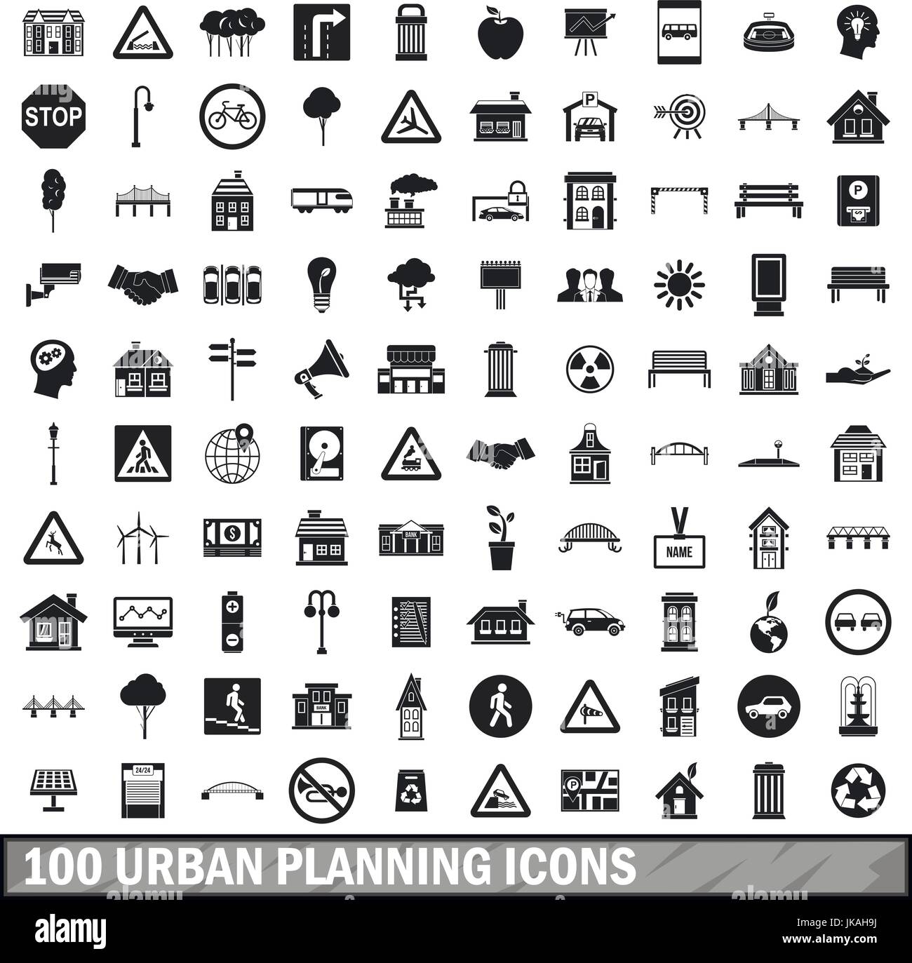100 urbanistica set di icone, stile semplice Illustrazione Vettoriale