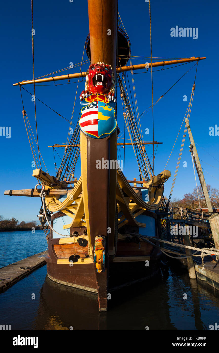 Stati Uniti d'America, Delaware, Wilmington, Kalmar Nyckel, replica della nave che ha portato primi coloni europei a Delaware in 1638, Polena Foto Stock