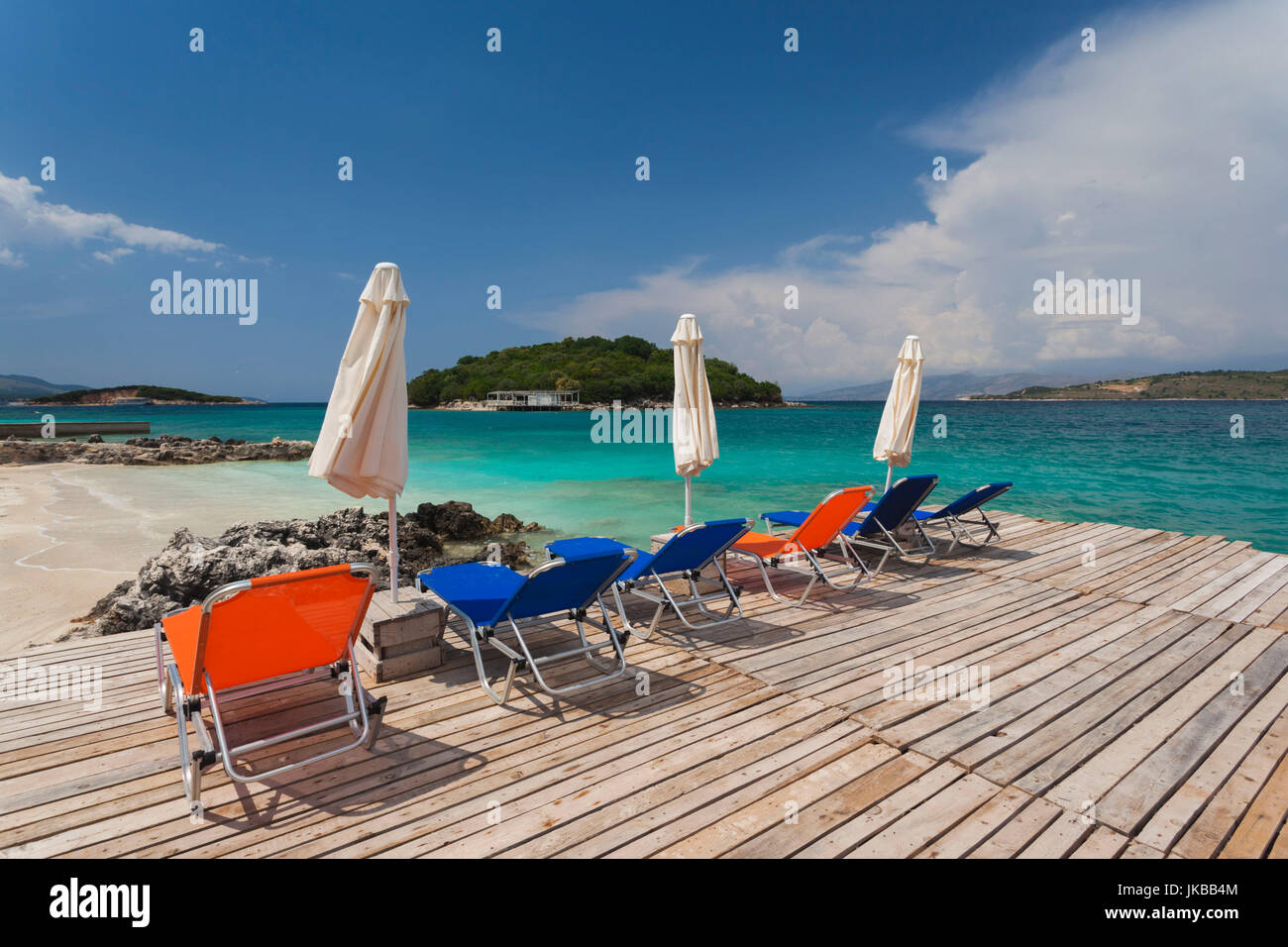 L'Albania, Albanese Riviera, Ksamil, città spiaggia Foto Stock