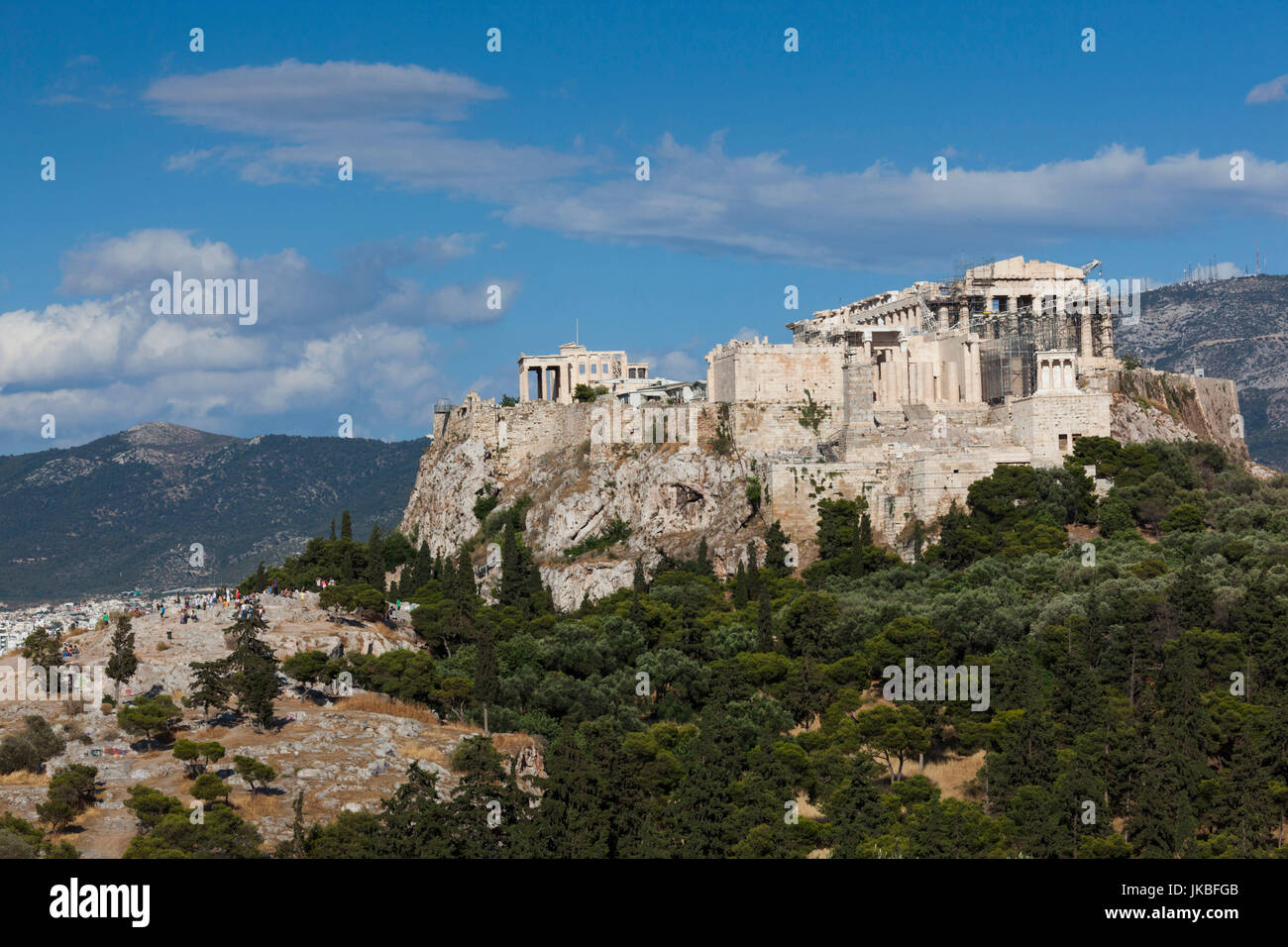 Grecia Grecia Centrale Regione, Atene, elevati vista sull'Acropoli dalla Pnice Hill Foto Stock