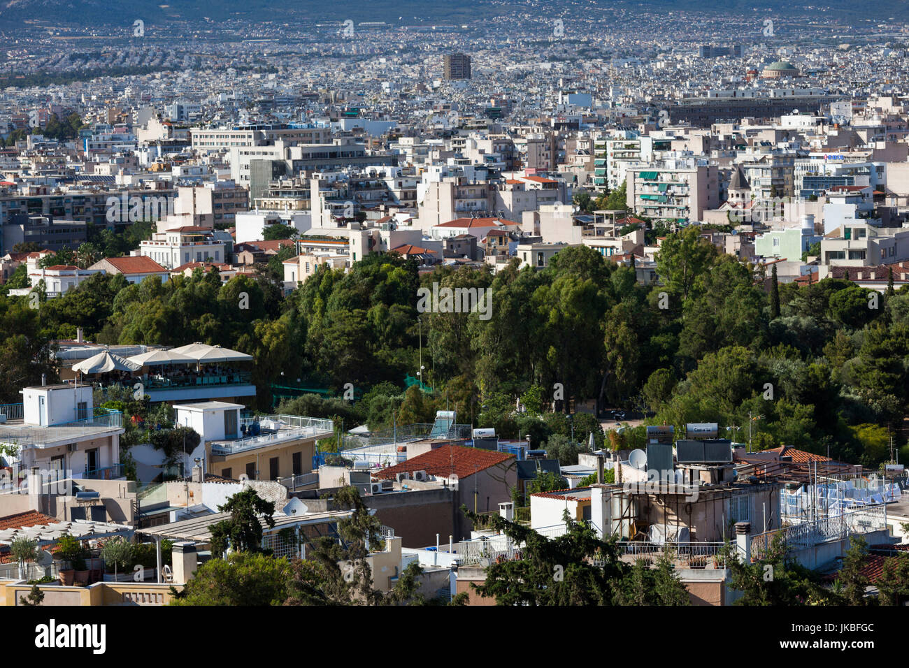 Grecia Grecia Centrale Regione, Atene, elevati città vista dalla collina pnice Foto Stock