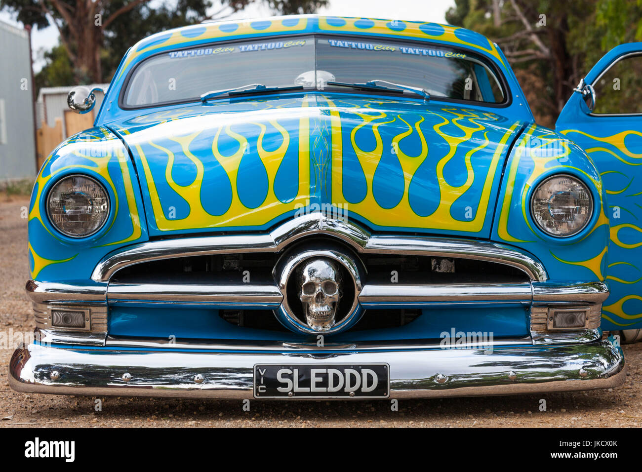 Australia, Victoria, VIC, Castlemaine, Streetrod centro di Australia, 1949 Ford hot rod Foto Stock