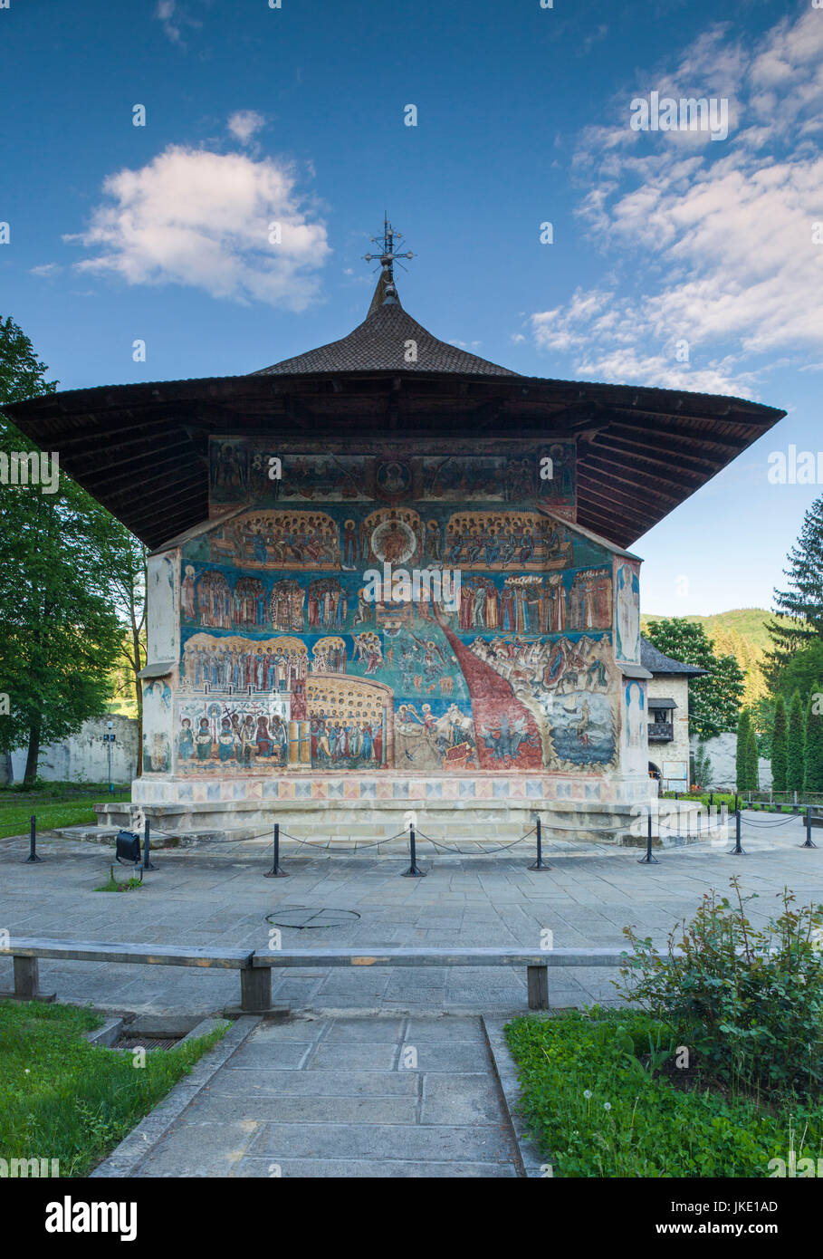 La Romania, regione di Bucovina, Bucovina monasteri, Voronet, Voronet monastero del XV secolo, esterna Foto Stock