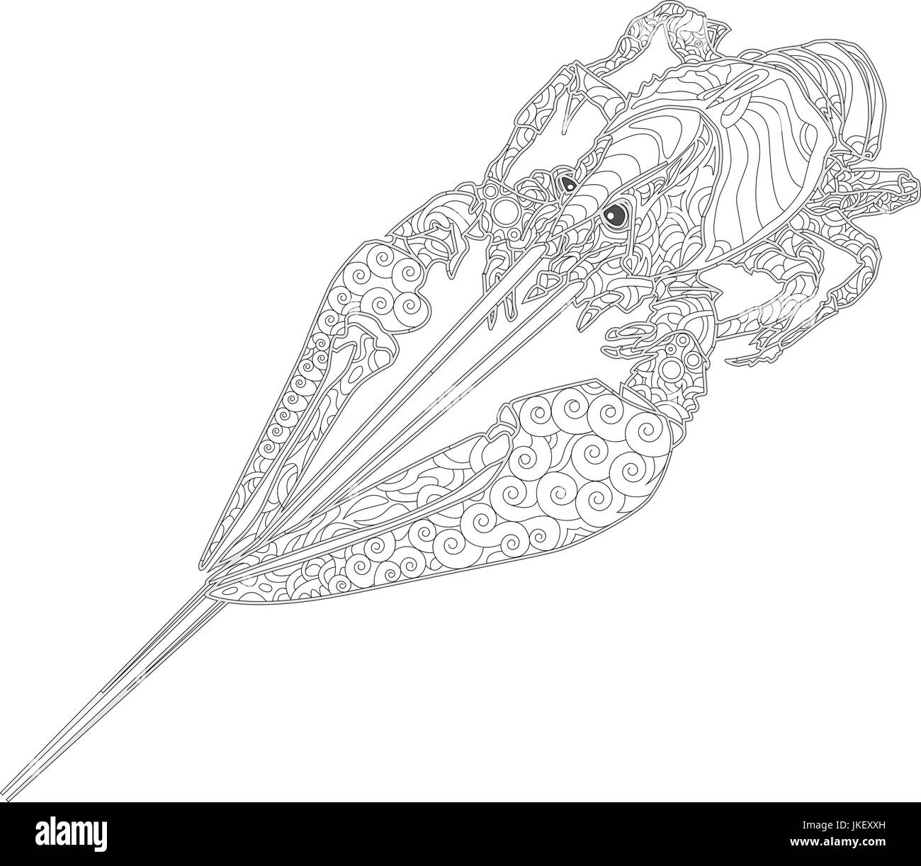 Linea di aragosta art design per libro da colorare. Zentangle ornati di disegno di aragosta. Illustrazione Vettoriale