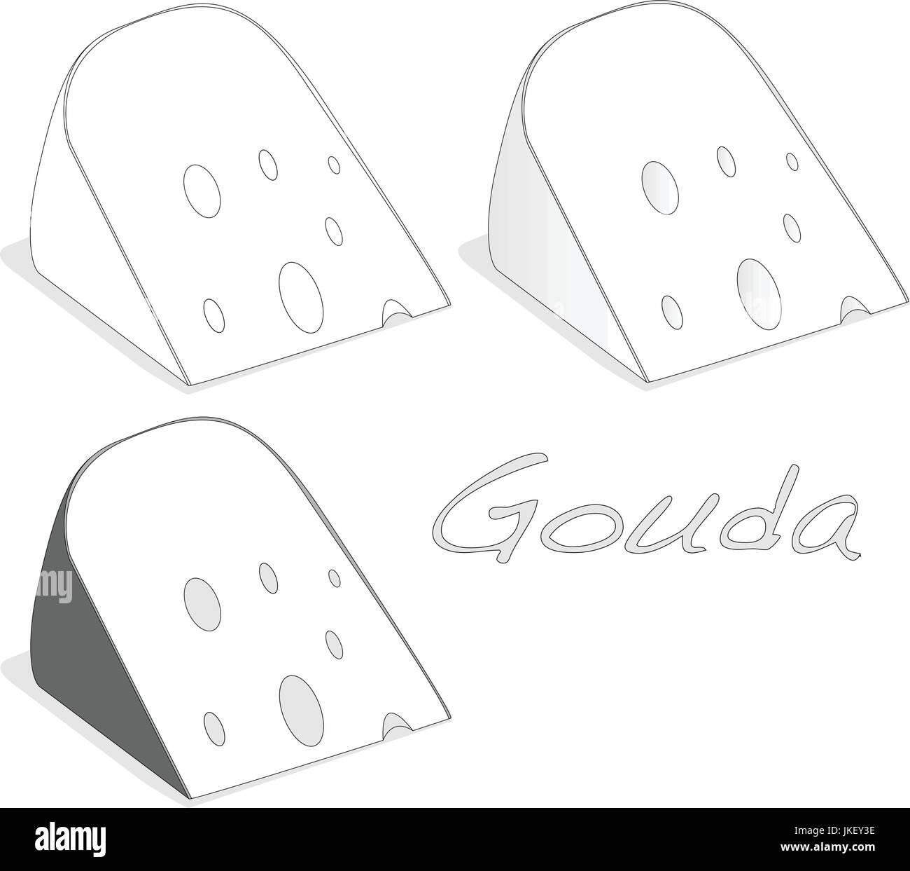 Isolato formaggio Gouda illustrazione su sfondo bianco Illustrazione Vettoriale