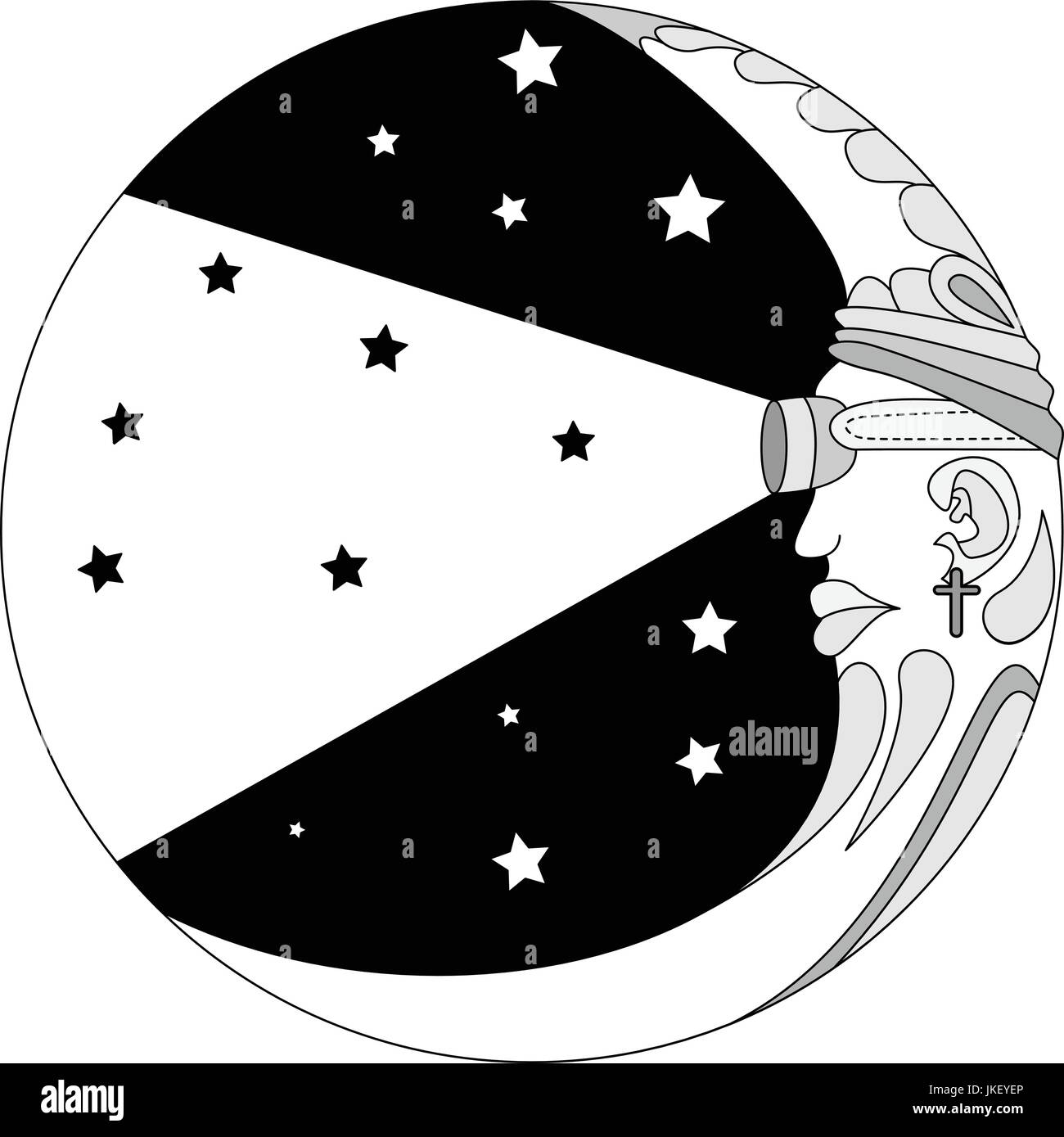 Bella Luna Con Volto Vintage Disegnato A Mano Illustrazione