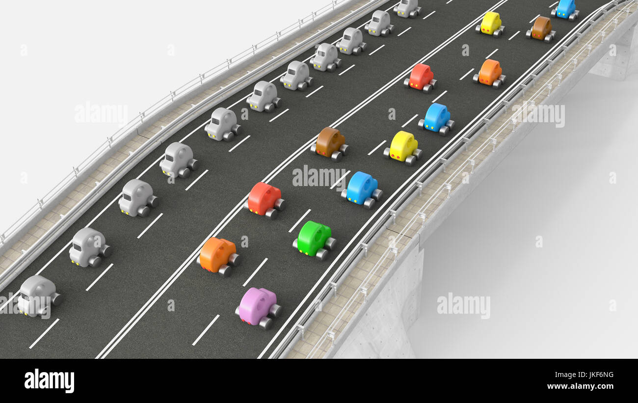 Giocattolo auto traffico su autostrada, rendering 3D Foto Stock