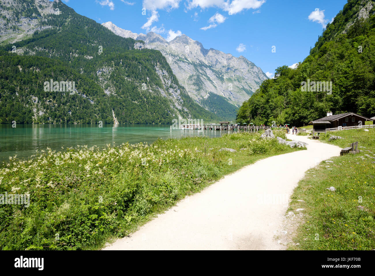 Il sentiero che conduce alla Salet pontile sul Lago di Königssee, Alta Baviera, Baviera, Germania, Europa Foto Stock