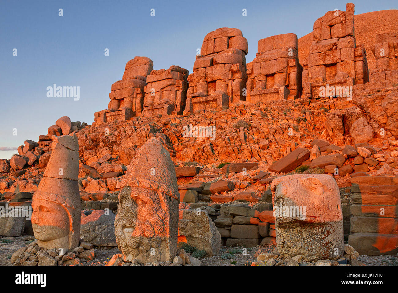 Monte Nemrut Santuario, resti della civiltà Commagene sito, Turchia. Foto Stock