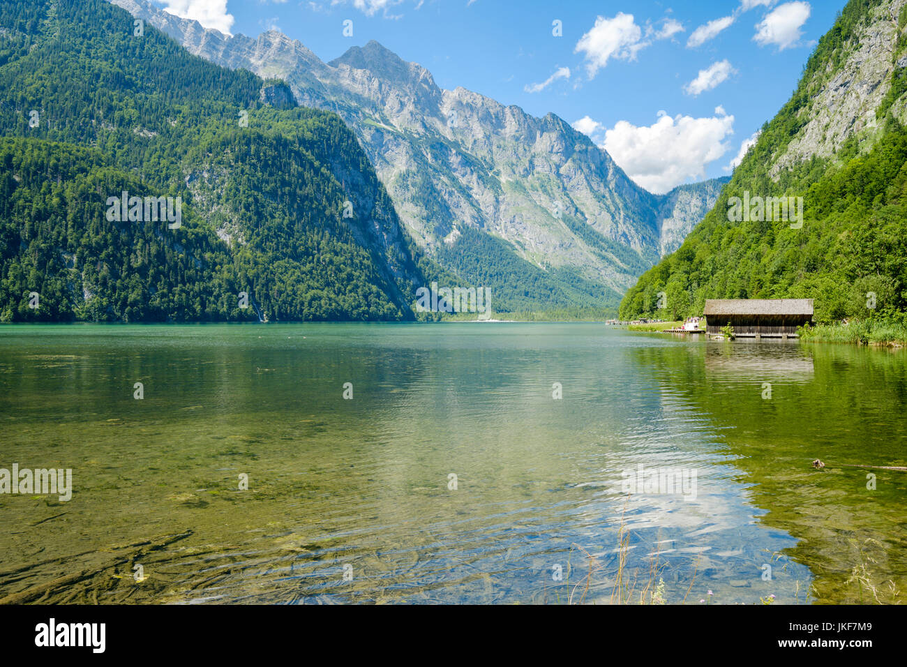 Königssee visto dalla parte superiore del lago a Salet, Alta Baviera, Baviera, Germania, Europa Foto Stock