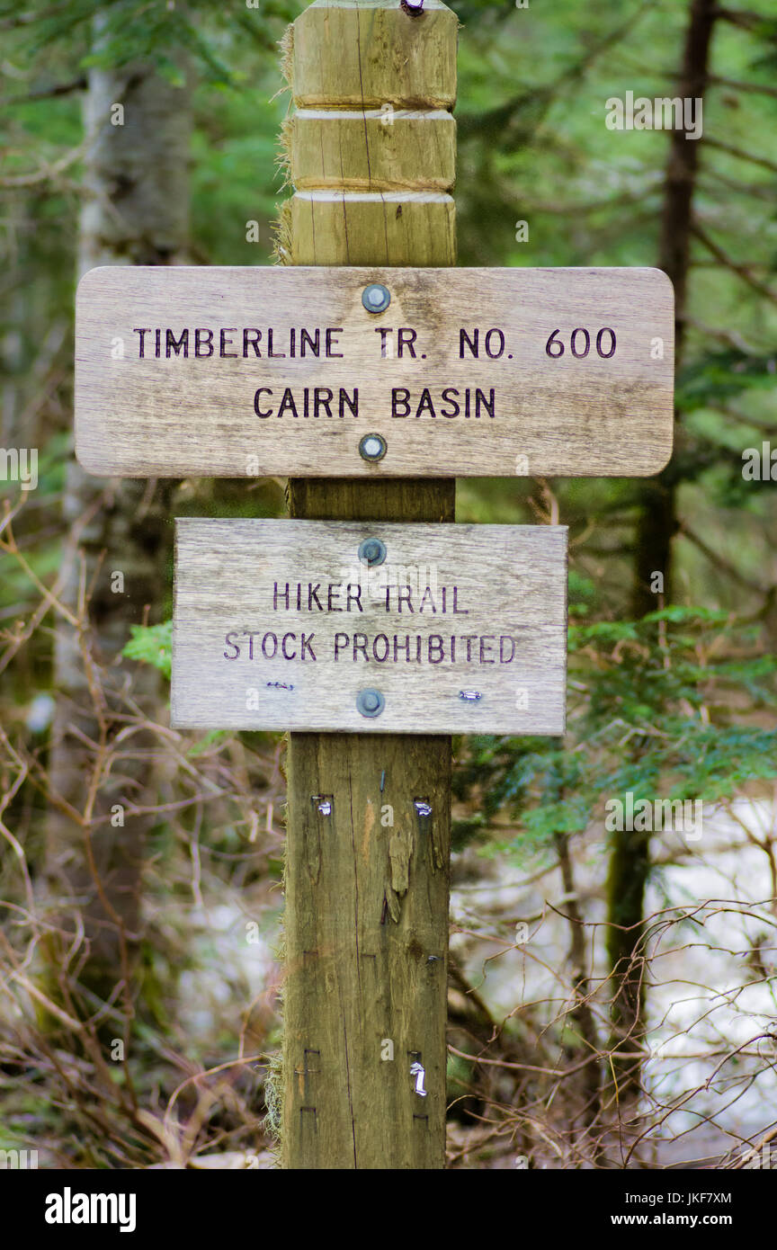 Segno posto per sentiero 600 Cairn bacino della Mt Hood National Forest Foto Stock