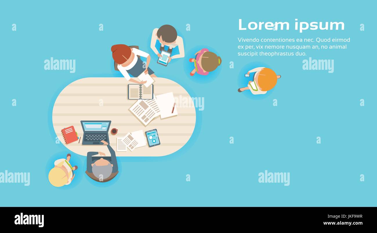 Un gruppo di uomini di affari che lavorando insieme team Creative Brainstorming alto angolo di visione Illustrazione Vettoriale