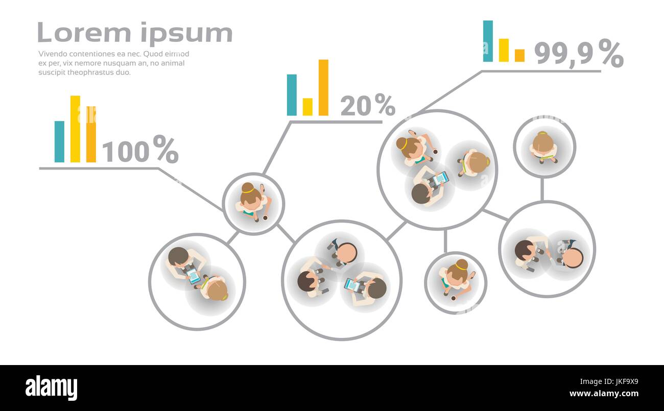 Un gruppo di uomini di affari che lavorano insieme sulla relazione finanziaria Infographics Team Creative Brainstorming alto angolo di visione Illustrazione Vettoriale