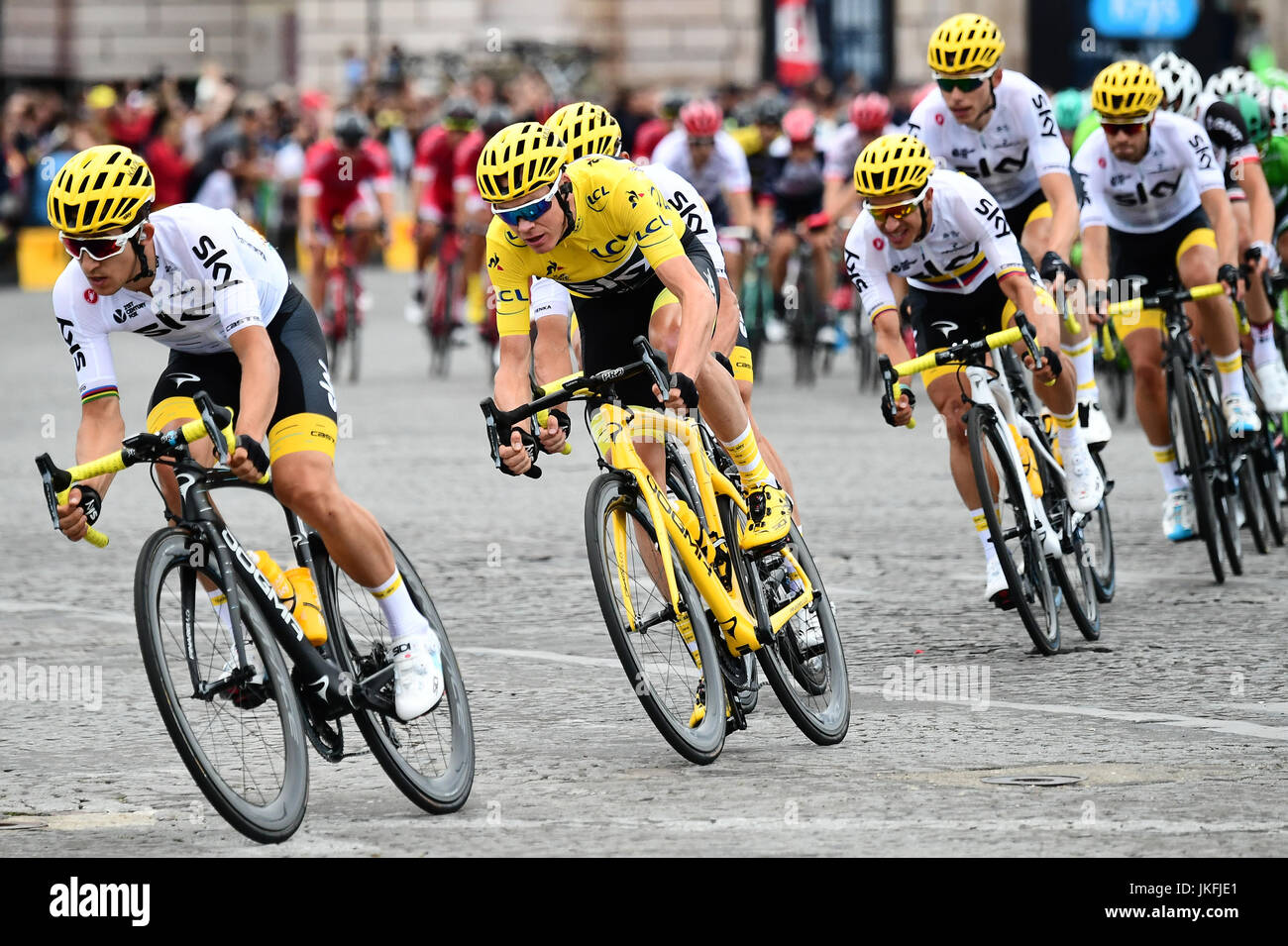 23 luglio 2017, Paris Champs - Elysées, Francia, XXI tappa del Tour de France, Montgeron - Paris Champs Elysées - Christopher Froome (Sky) durante il XXI tappa della 104th edizione del Tour de France 2017 corsa di ciclismo Foto Stock