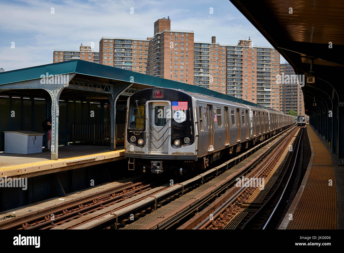 La città di New York, Manhattan Stati Uniti, Coney Island Q treno a NY stazione acquario Foto Stock