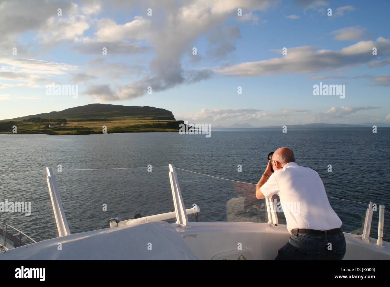 Scattare foto in fieri Cavalluccio, Crociera lo scozzese delle Ebridi isole al largo dell' isola di Eigg Foto Stock