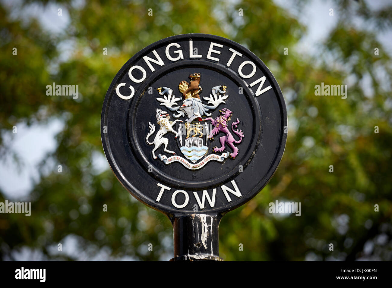 Metallo colato cartello turistico Congleton Town Center, Cheshire, Inghilterra. Foto Stock