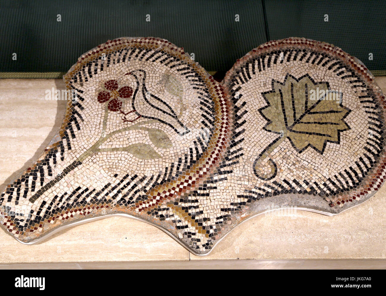 Mosaico con motivi vegetali e uccelli. La cultura romana, Opus tessallatum, marmo di diversi colori. Iv secolo D.C. Vila del Romeral, Albesa, Lleida. Foto Stock