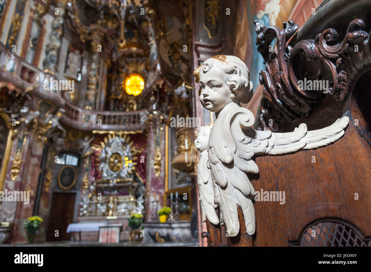 In Germania, in Baviera, Monaco di Baviera, Asamkirche, costruito 1746, tardo barocca chiesa, interno Foto Stock