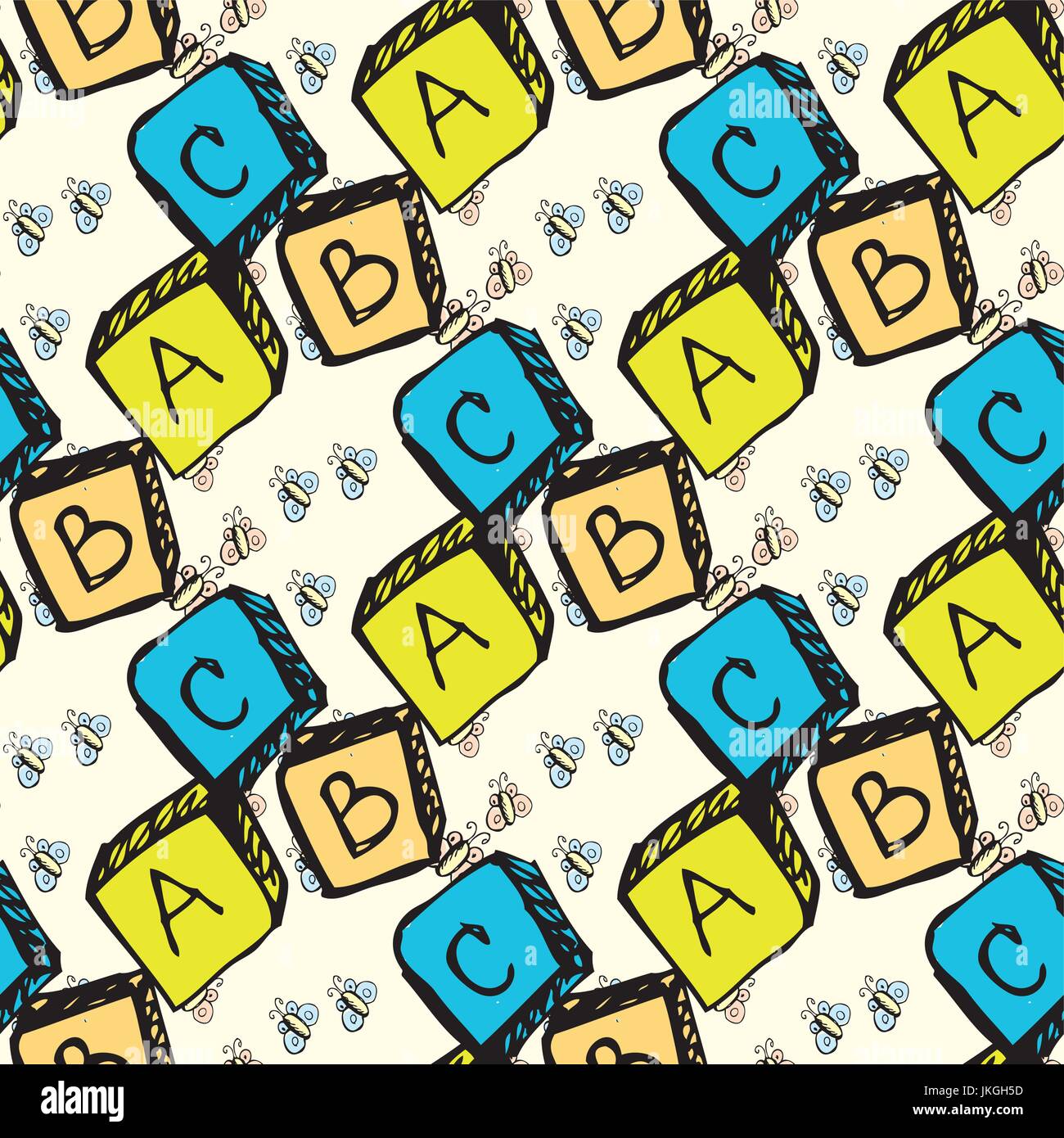 Blocchi di abc seamless pattern. Seamless pattern può essere utilizzato per la carta da parati, riempimenti, sfondi per pagine web, texture di superficie. Illustrazione Vettoriale