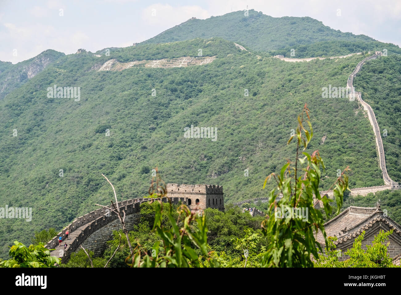 Una lunga vita al presidente Mao slogan della rivoluzione culturale era può essere visto sul lato della montagna sotto la Grande Muraglia della Cina al Mu Tian Yu Foto Stock