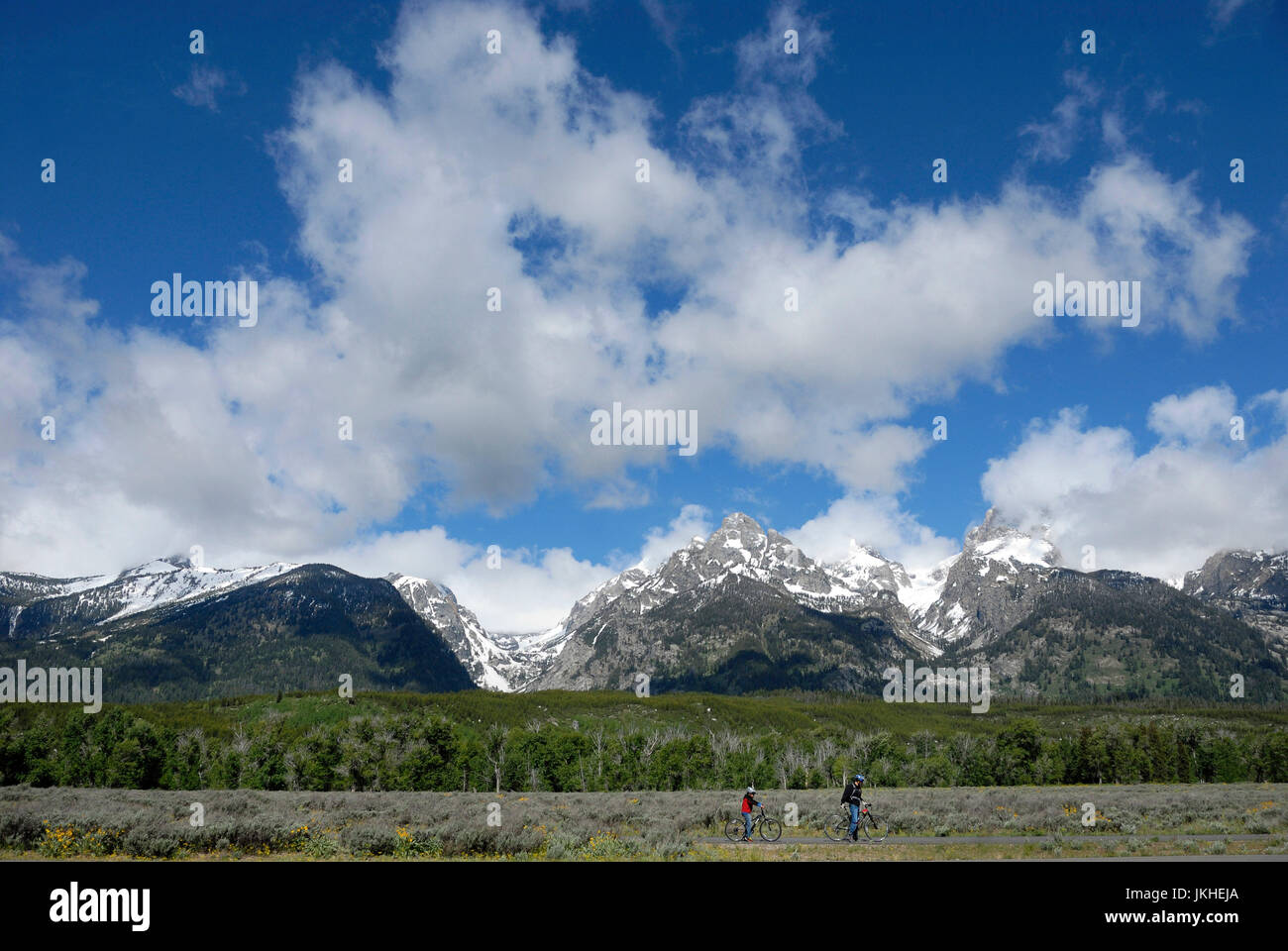 I ciclisti, Grand Teton Mountain National Park, Jakson foro, Wyoming Foto Stock