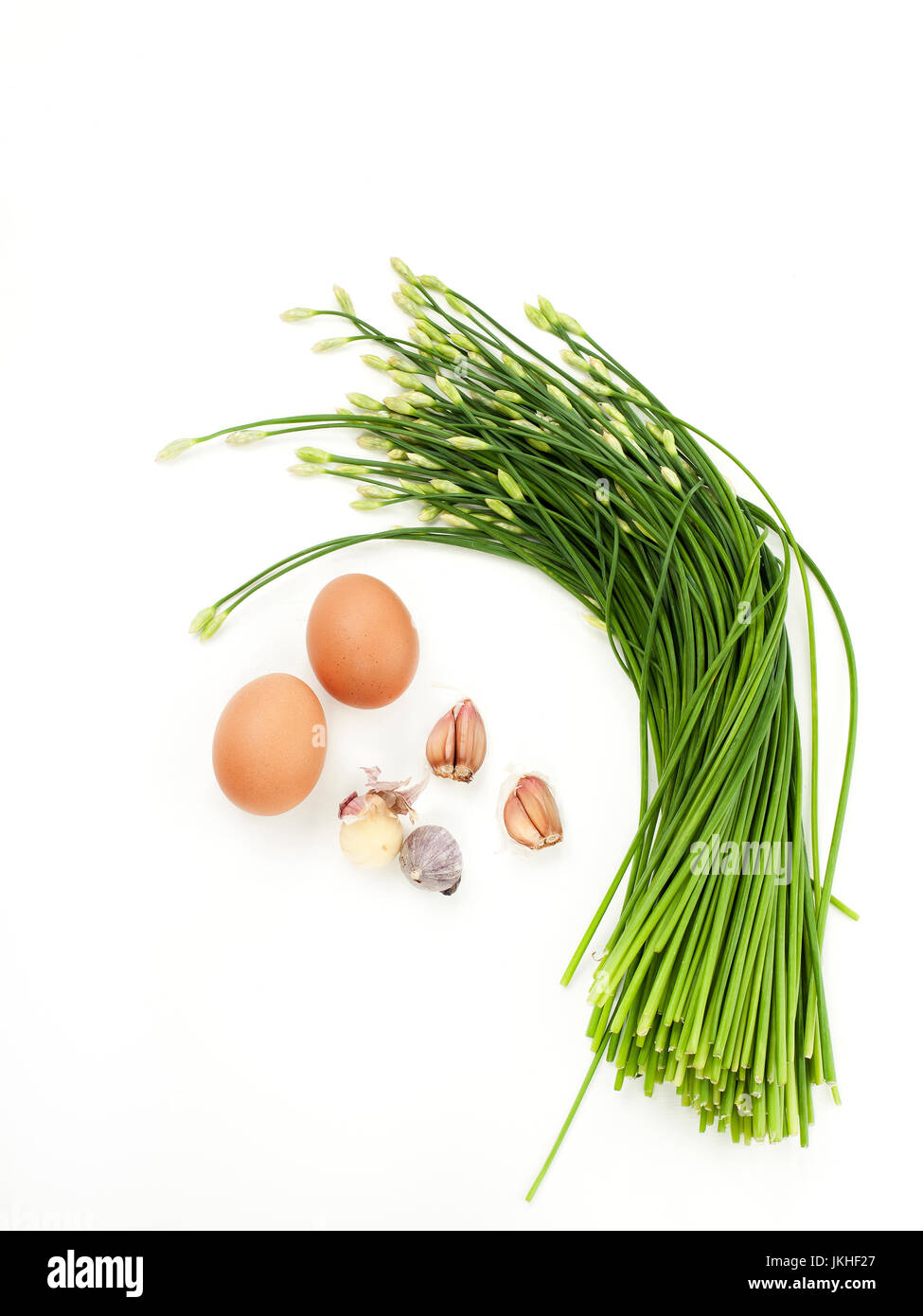 Erba cipollina aglio mescolare preparare uova con aglio e miscelatori menu alimentare cibo tailandese e asiatici cibo sano Foto Stock
