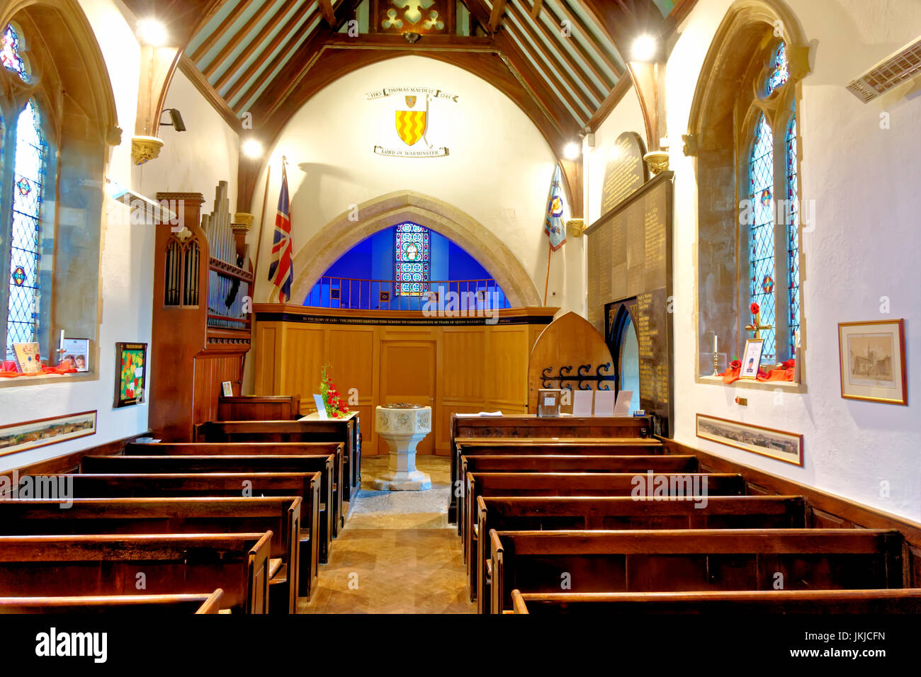 Una vista interna della st Lawrence Cappella in Warminster, Wiltshire, Regno Unito. Foto Stock