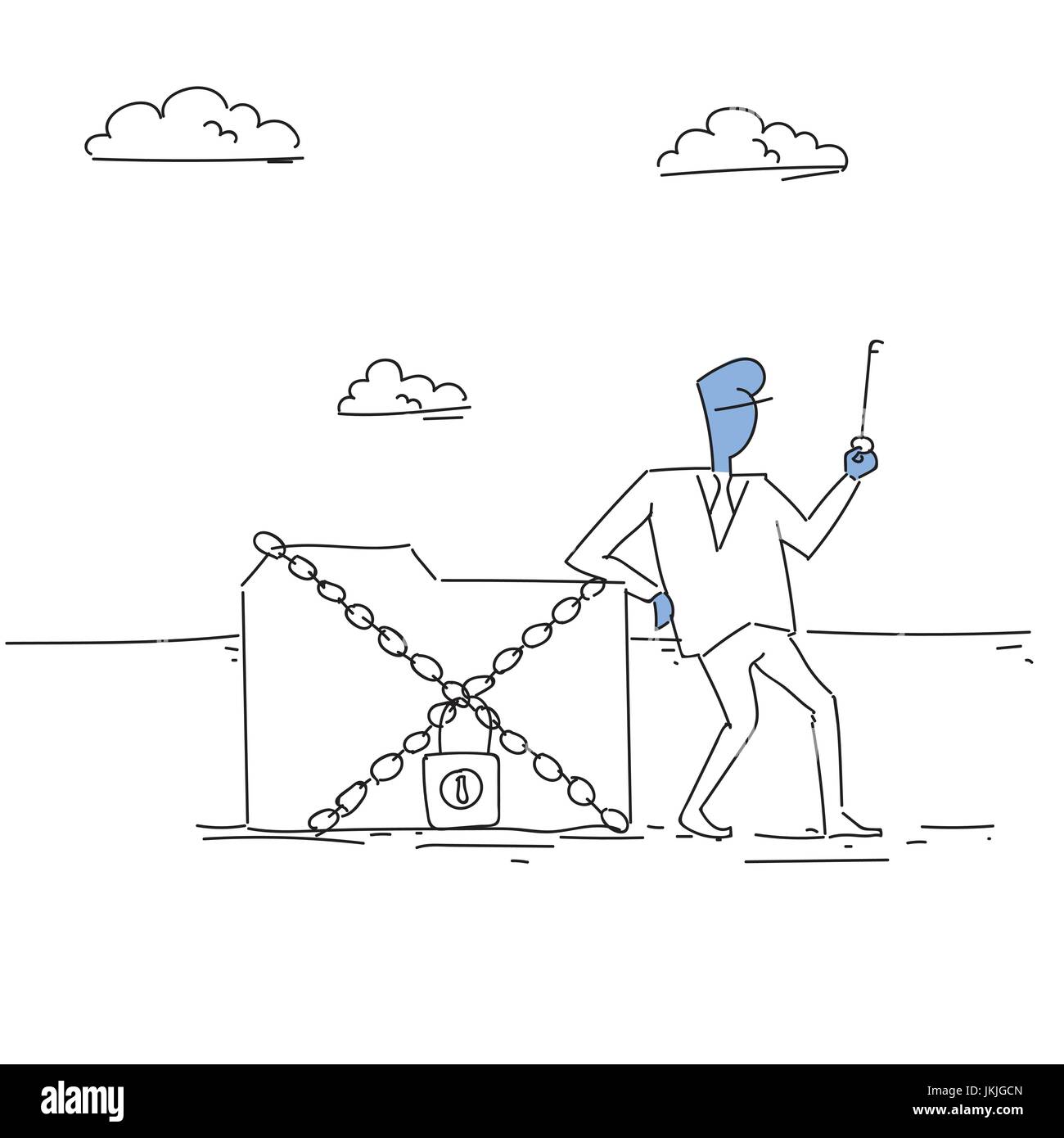 Business man in possesso della chiave dal database, i dati aziendali il concetto di protezione Illustrazione Vettoriale