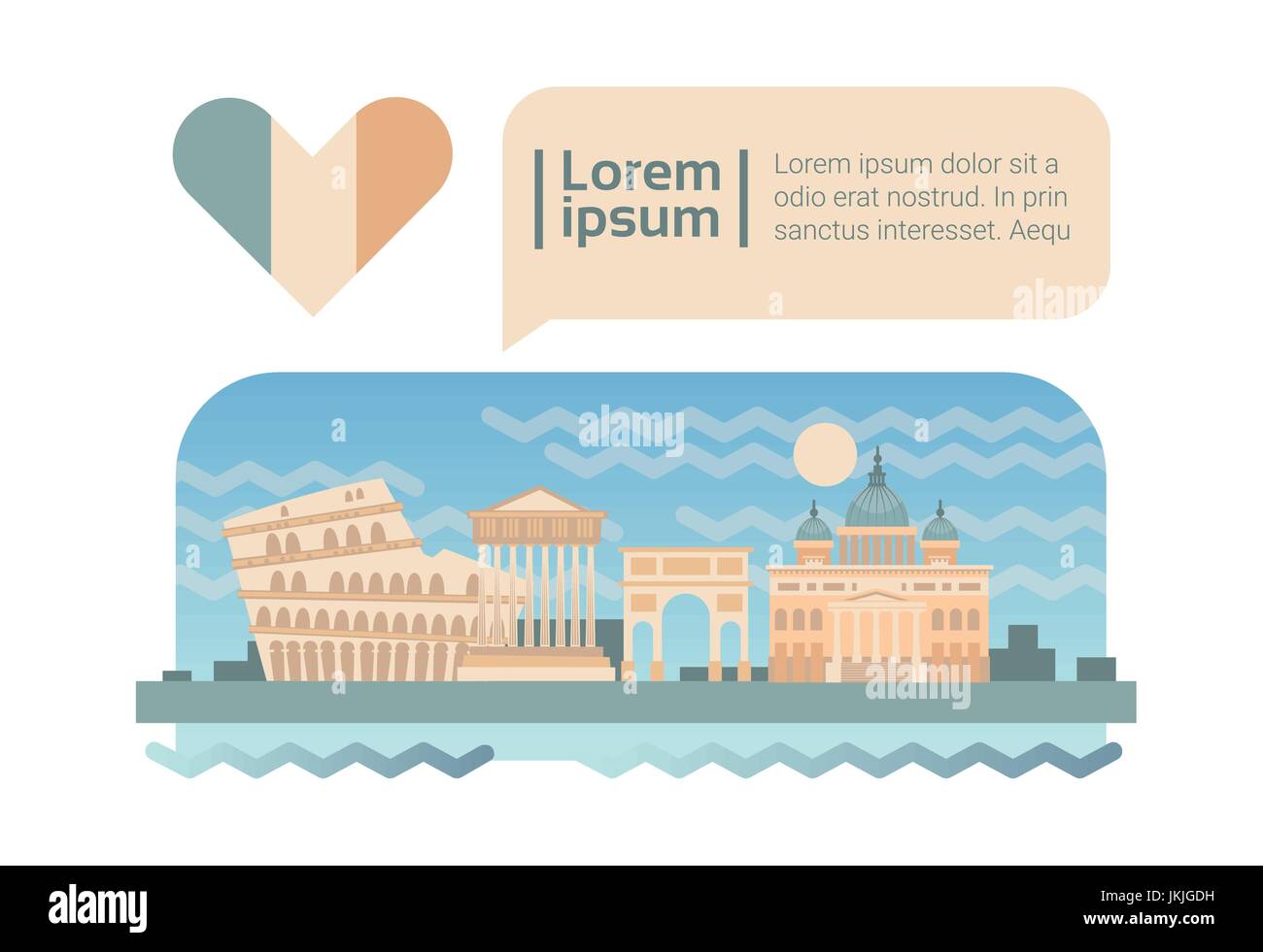 Roma Street City panorama sullo skyline di facciata Cartoon Illustrazione Vettoriale