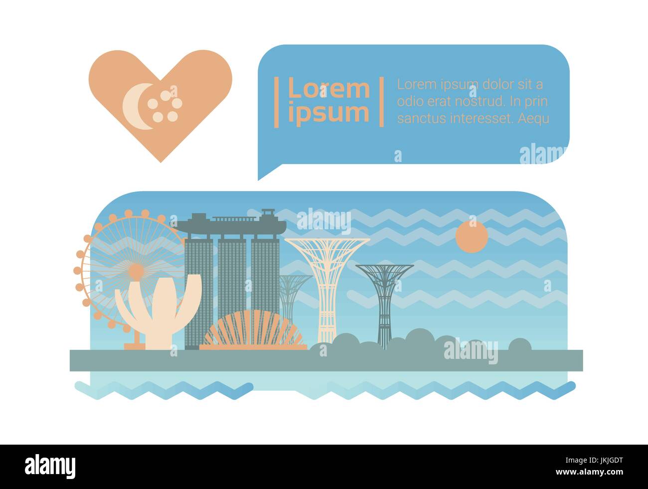 Singapore Street City panorama sullo skyline di facciata Cartoon Illustrazione Vettoriale