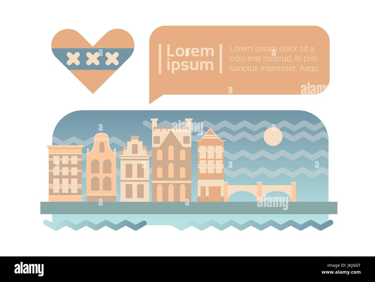 Street City edifici facciata dello Skyline di Amsterdam Cartoon Illustrazione Vettoriale
