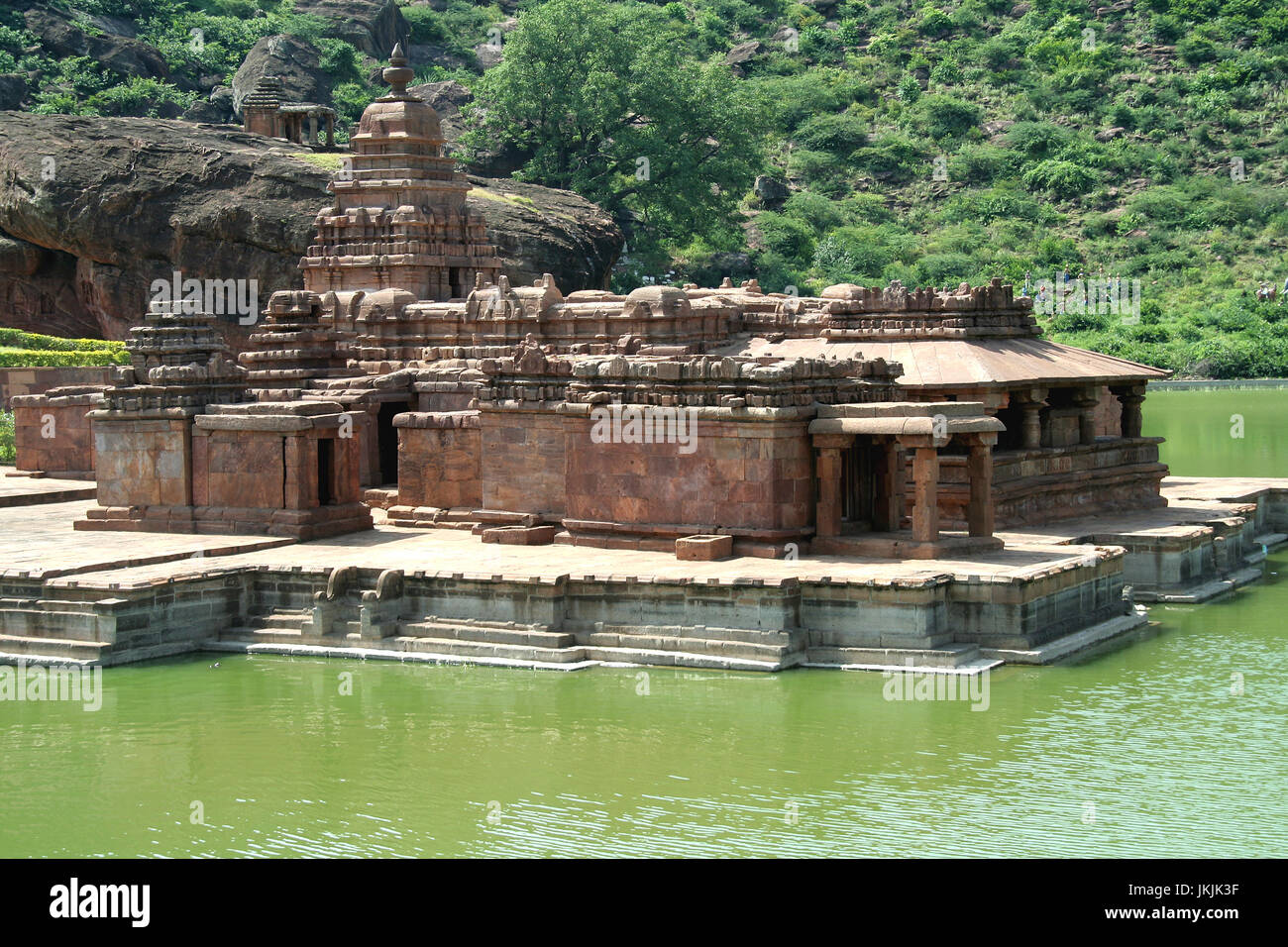 Bhuthanatha storico Gruppo di Templi sulla estremità orientale di Agastya Teertha Lago, Badami, Karnataka, India, Asia Foto Stock