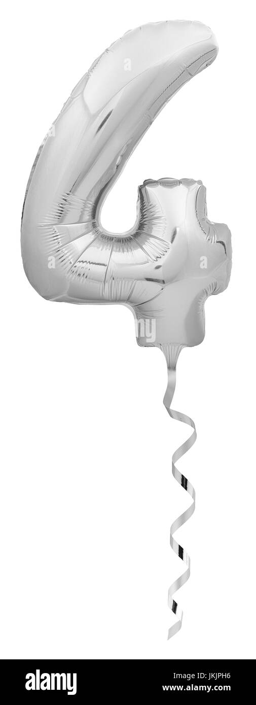 D'argento metallizzato numero 4 quattro fatti di palloncino gonfiabile Foto Stock