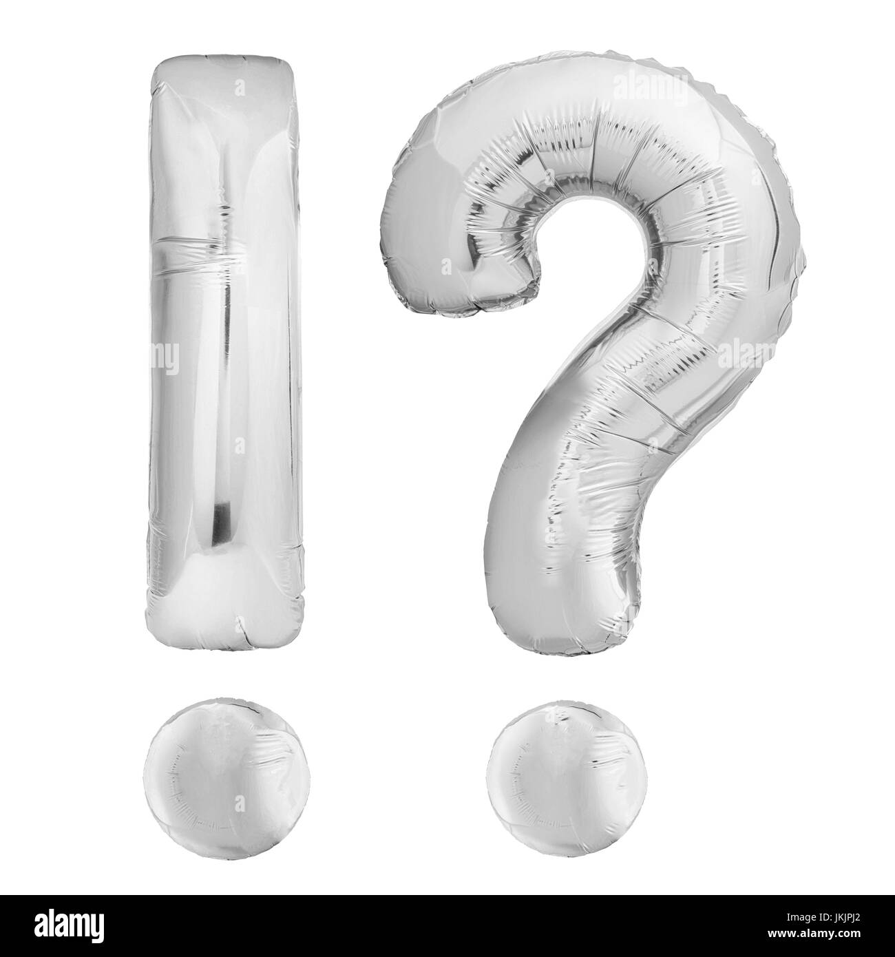 Argento metallizzato punto esclamativo con punto interrogativo fatta di aria gonfiabile palloncino Foto Stock