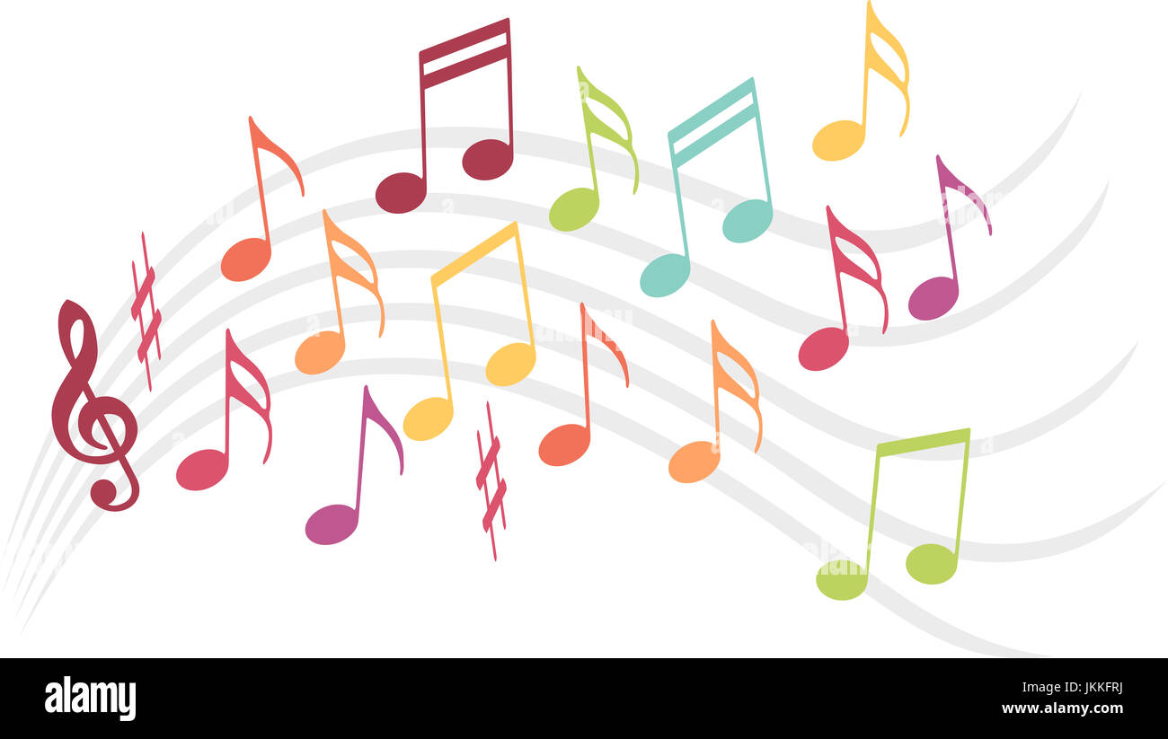 Colorate note musicali sembrano danzare su una vasta gamma di musica per  illustrare il canto, la musica, concerti Foto stock - Alamy