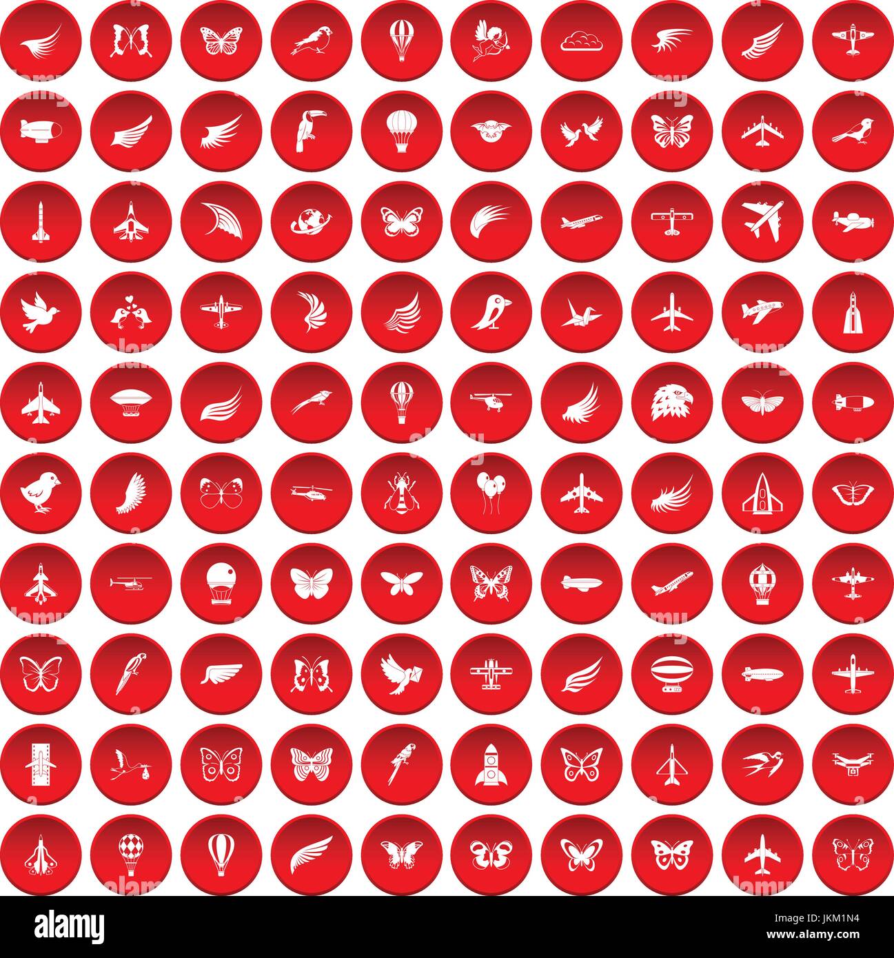 100 fly set di icone di colore rosso Illustrazione Vettoriale