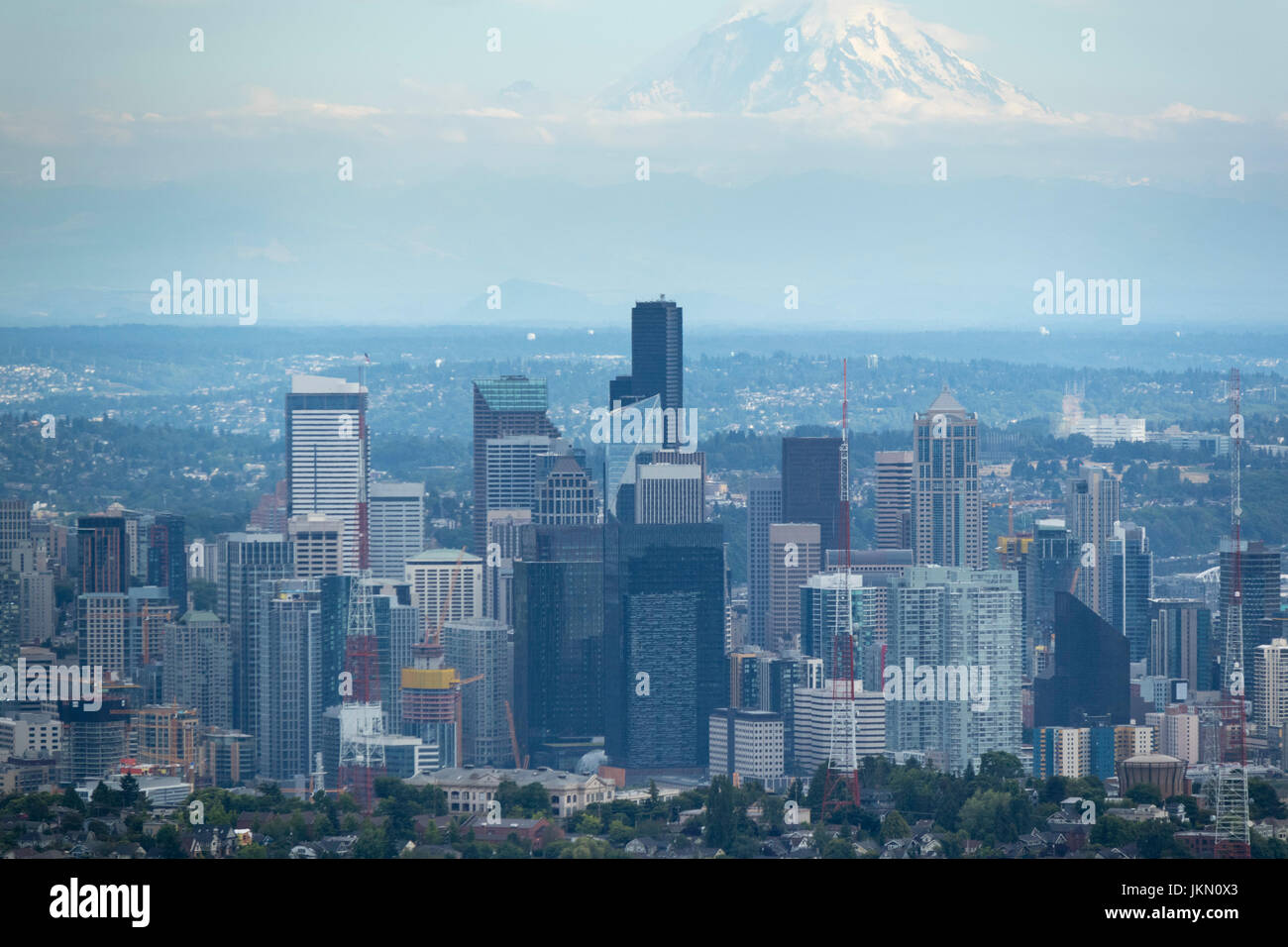 Vista aerea del centro cittadino di Seattle, nello Stato di Washington, USA Foto Stock