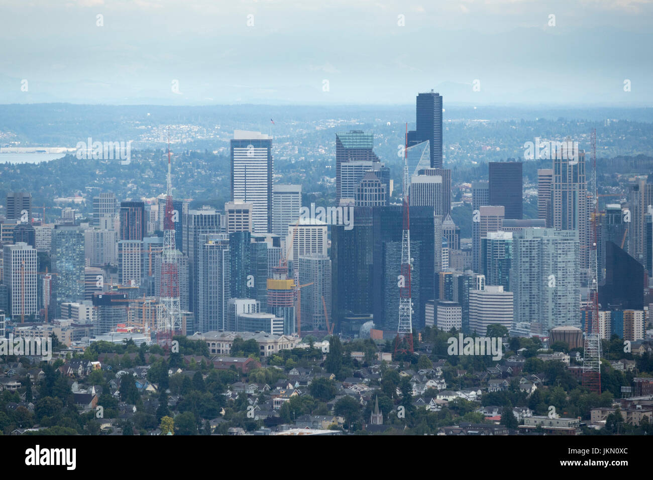 Vista aerea del centro cittadino di Seattle, nello Stato di Washington, USA Foto Stock