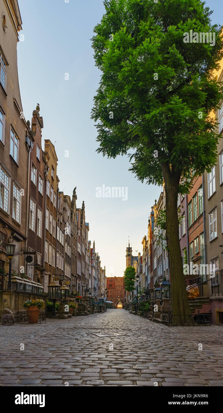 Mariacka street dalla mattina, città vecchia di Danzica, Polonia Foto Stock