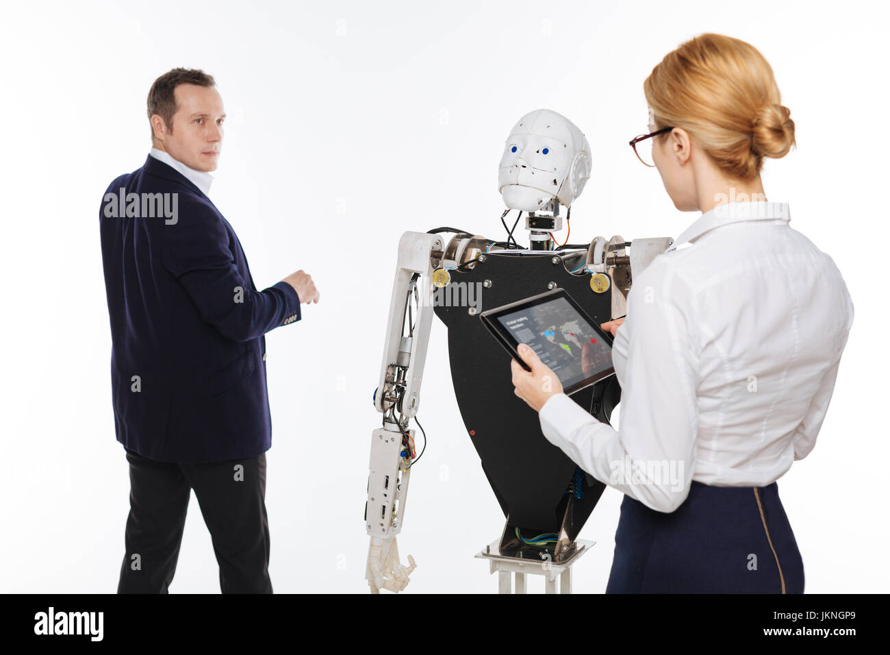 Eccitato scienziato impegnati chiedendo per i risultati Foto Stock