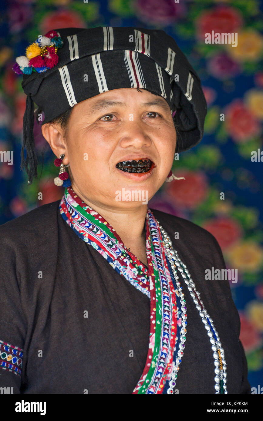Ritratto di un H'mongs tribù donna Sapa Valley Vietnam Foto Stock