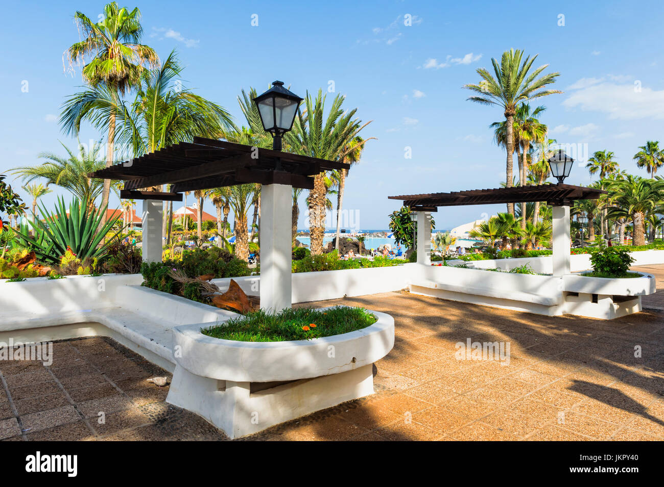 Parque Maritimo Cesar Manrique, Promenade, Puerto de la Cruz, Tenerife, Spagna Foto Stock