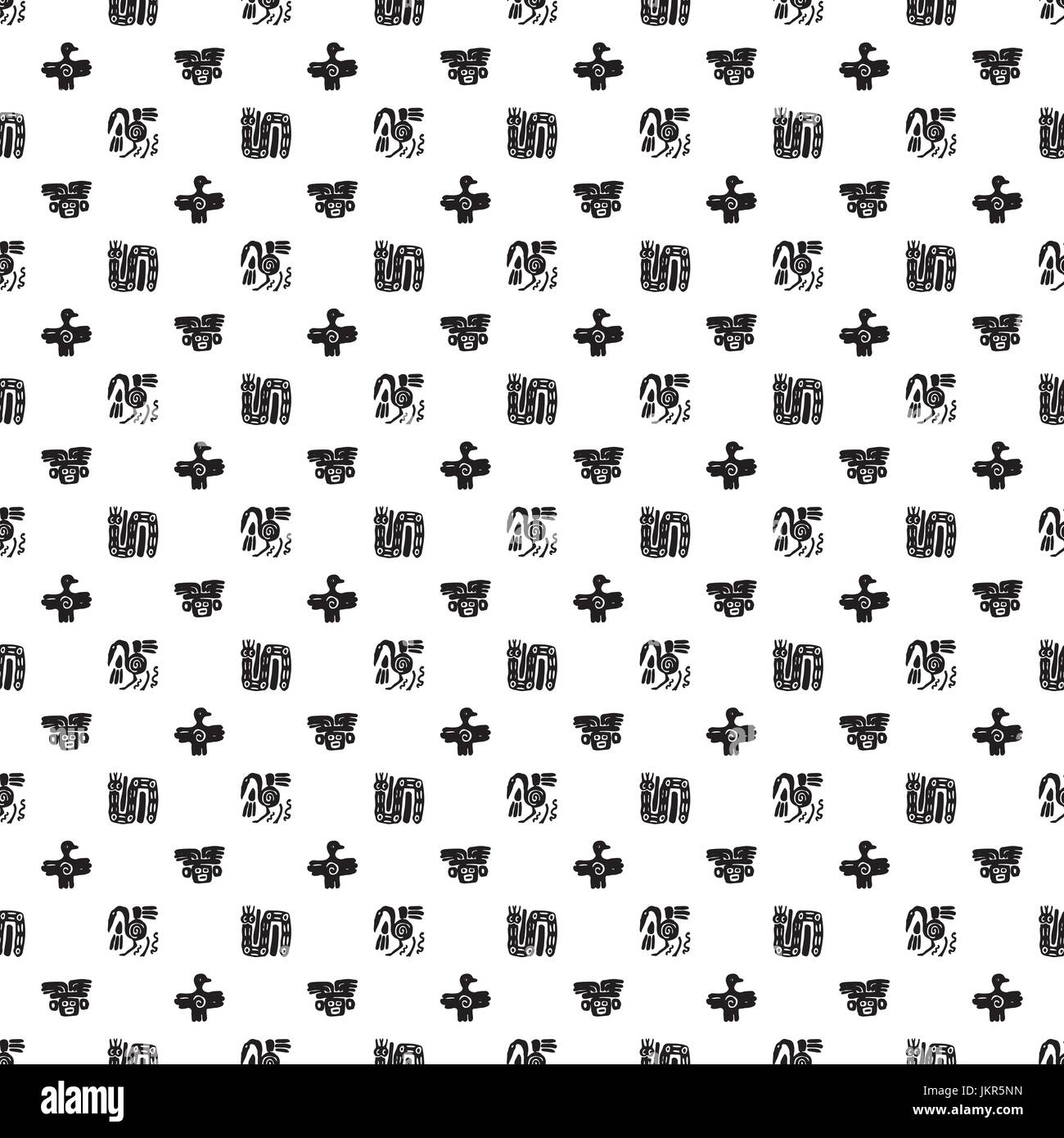 Seamless pattern maya. In bianco e nero gli elementi etnico. Illustrazione Vettoriale