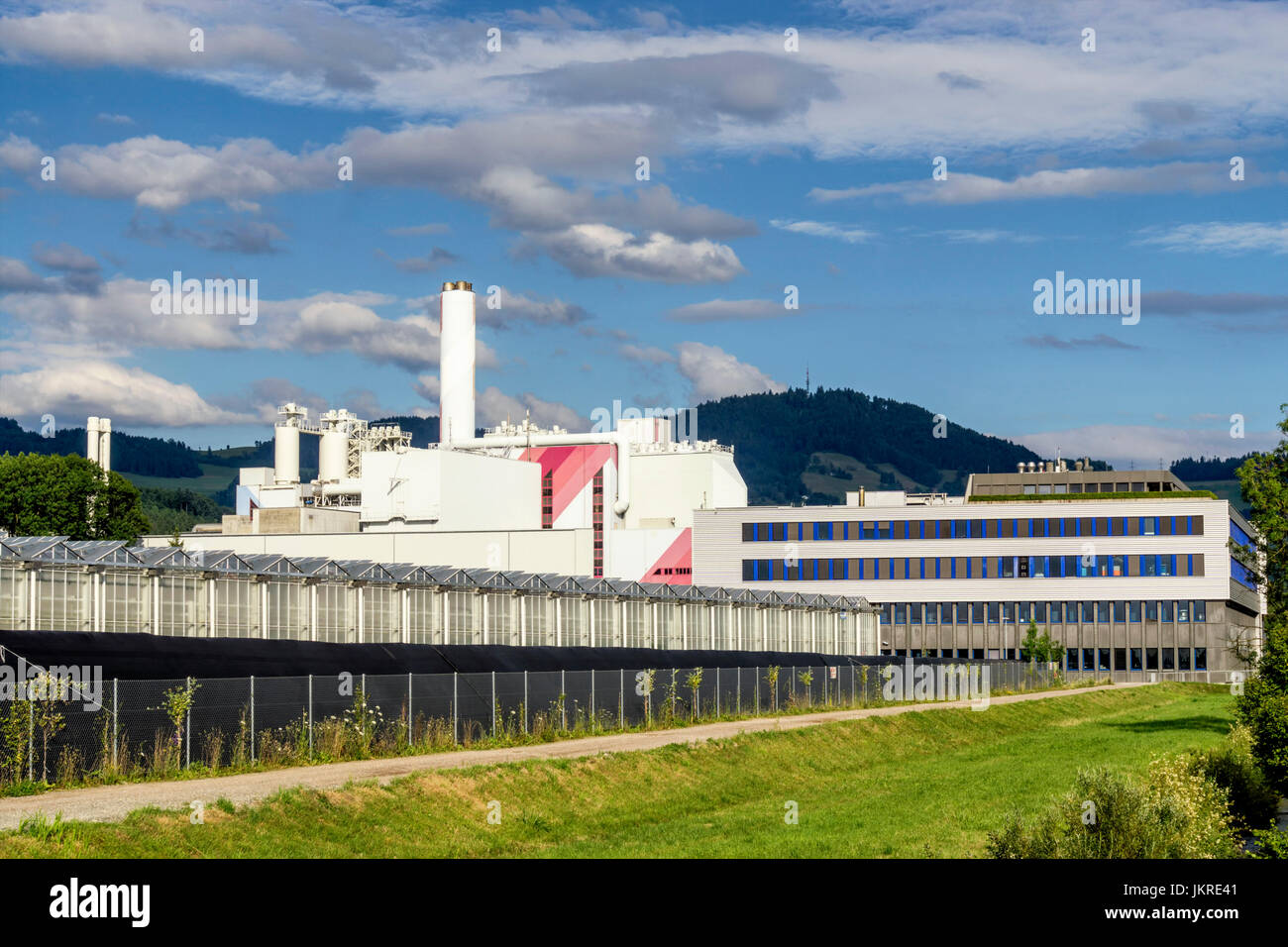 Dirigere aria cattura della CO2 a Hinwil, CO2, Filtro Climaworks avvio, KEZO , Incenerimento di rifiuti, Zurcher bernese, Svizzera Foto Stock