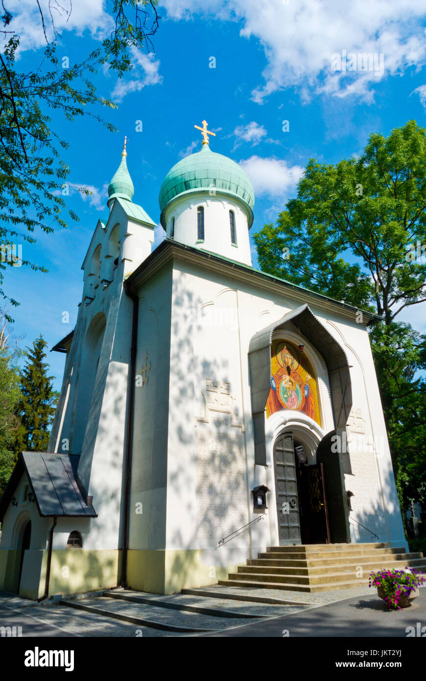 Pravoslavny chram Uspenskij, chiesa ortodossa russa, Olsany cimiteri, Zizkov, Praga, Repubblica Ceca Foto Stock