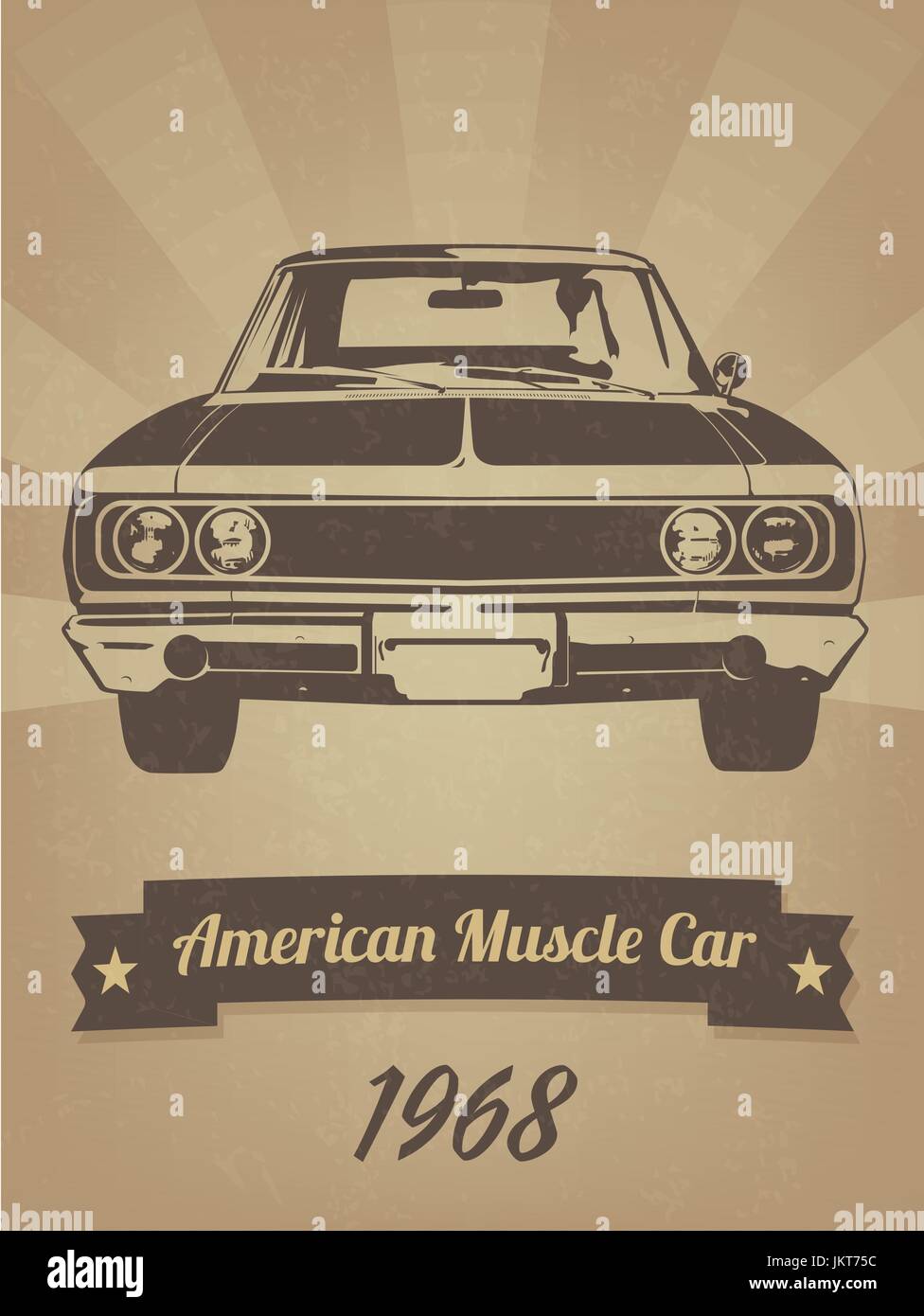 Illustrazione Vettoriale di vintage muscle car dal 1968 con banner e texture grunge Illustrazione Vettoriale