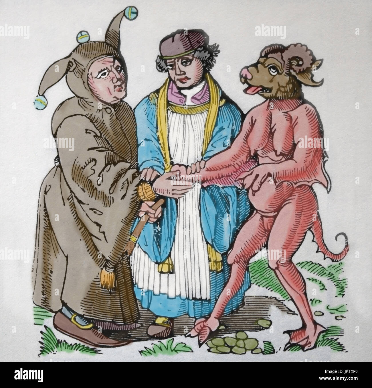 Riforma ministro officiating a al matrimonio ( il fool e il lei-diavolo). Da Thomas Murner anti-riforma opuscolo, 1518 Foto Stock